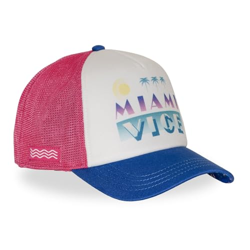 Capslab Czapka męska i damska, czapka Trucker Miami Vice Cops, regulowana przez Snapback, Niebieski/fuksja/biały/fioletowy/turkusowy/żółty, rozmiar uniwersalny