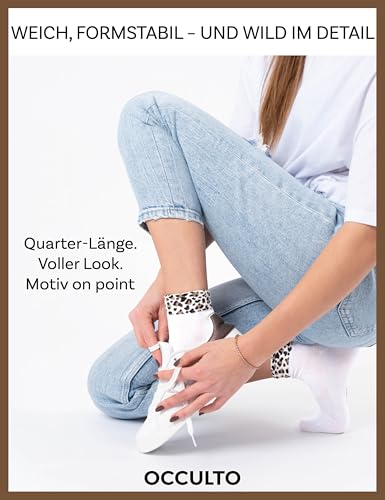 Occulto Damen Motiv Quarter Socken 3er Pack (Modell: Gianna), Halbhohe Sneaker Socken Leo Mix 39-42