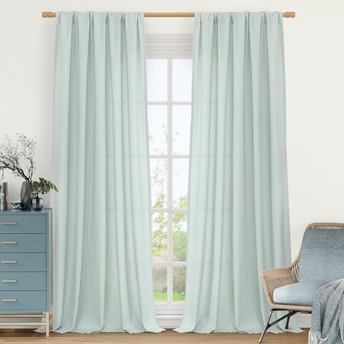 LAMIT Linen Sheer Curtains 84 inch for Living Room, Light Blue, 2 Panels