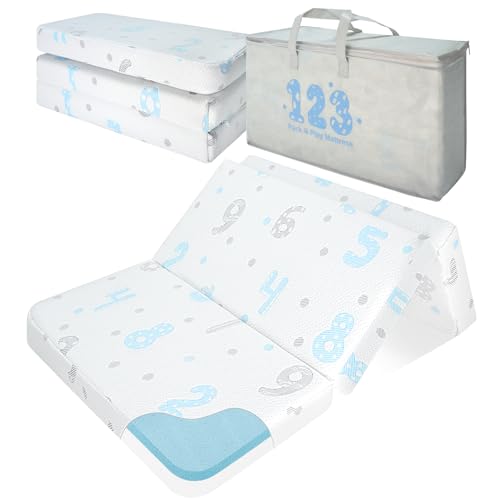 Image of voomf Mini Crib Mattress, 38x24X4 Inch Dual Sided Comfort Memory Foam Portable Crib Mattress, Soft Breathable Baby Mattresses for Mini and Portable Cribs with Machine Washable Cover