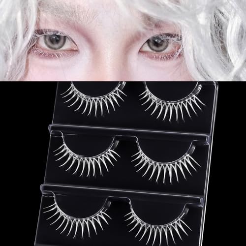 outopen 3 Pairs White Manga Lashes Halloween Slim White Eyelashes Japanese Anime Cosplay False Eyelashes Cosplay Makeup Spiky Manga Look Masquerade Party Eyelashes