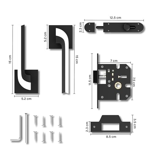 Image of GLOXY Full Brass Door Locks for Bathroom Door Lock,Mortise Keyless Handle Set with Brass Baby Latch Pull Handle Door Lock for Balcony |Black & White Finish (2 Years Warranty, Pack of 1)