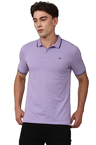 Image of Peter England Men's Snug Fit Solid Polo T-Shirt with Coloured Collar Tipping| Cotton Rich| Premium Pique Weave