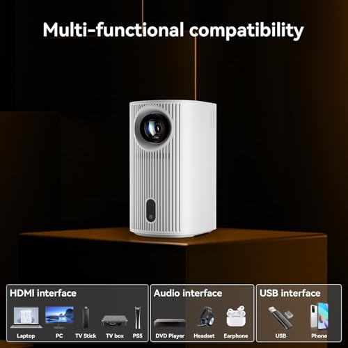 Image of Mini Projector, 4K Supported Smart Video Projector, 200 ANSI Lumen, WiFi 6 & Bluetooth 5.4, Auto Vertical Keystone Correction, 1920*1080P, 200'' Screen Home & Movie Projector for Bedroom, Outdoor