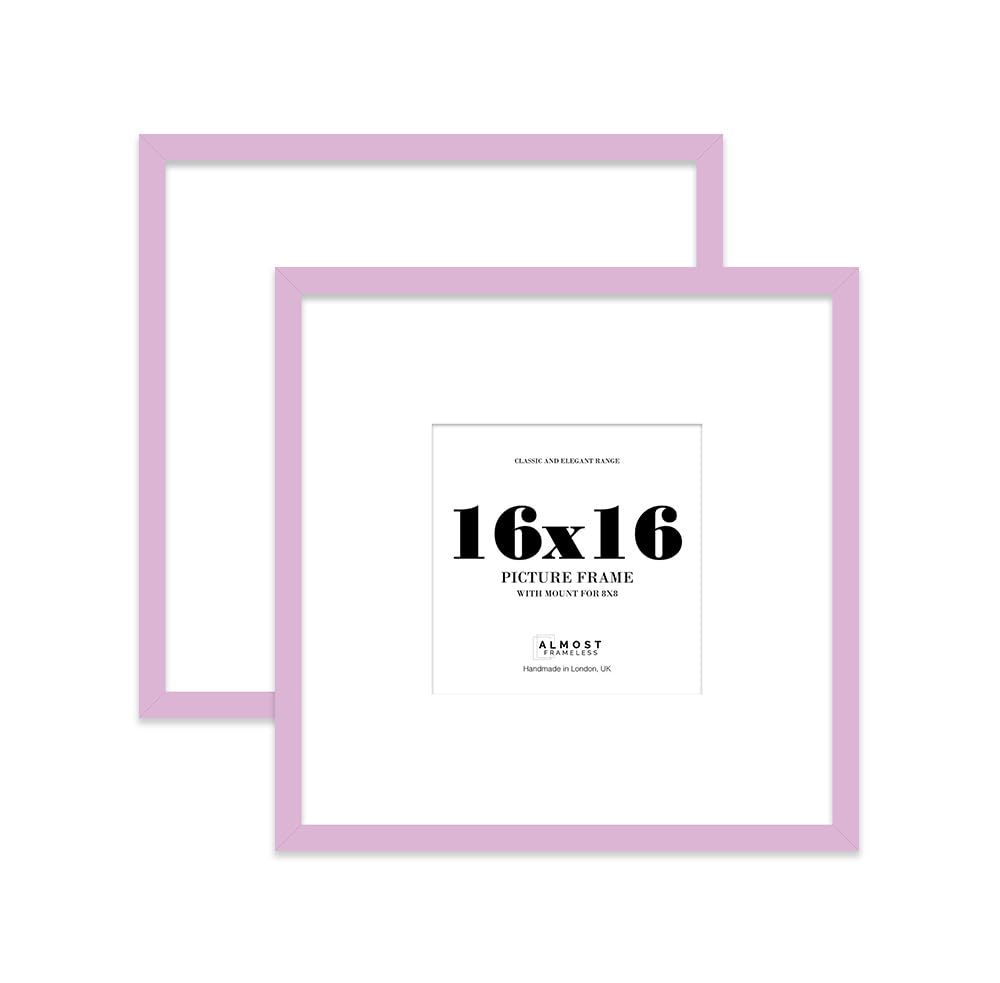 16x16 Lilac Picture Frame with Large Mount for 8x8 Photos, Prints - Modern Square Wall Frame, Set of 2