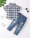 XUANHAO Toddler Boy Clothes 2T Boy Clothes 3T Boy Clothing Summer Short Sleeve Denim Ripped Pant Sets Button Plaid Tops Jeans Toddler Clothes For Boys 2T 3T