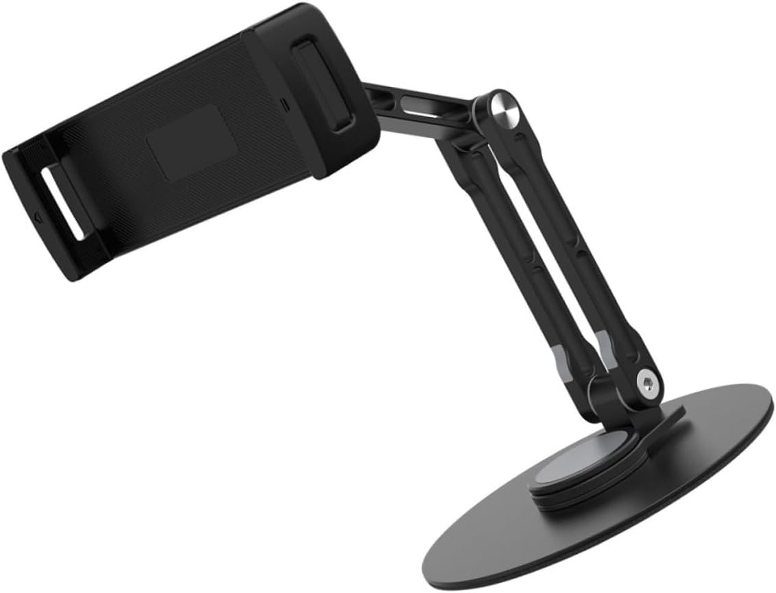 Adjustable Aluminum Alloy Tablet Stand Foldable Multi-Directional Rotation Desktop Holder for Kitchen and Office Compatible with Ipad and Tablets Black Portable Bracket