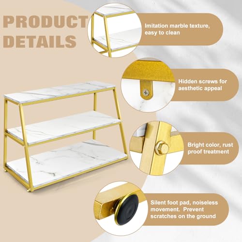 CIVANA Gold 3-Tier Display Stand Heavy Duty Shoe & Handbag Display Table for Retail Stores Iron & Wood Boutique Display Riser with Retail Shelving Store Display, Shoe Rack Gold by CIVANA - Used condition - Image 6