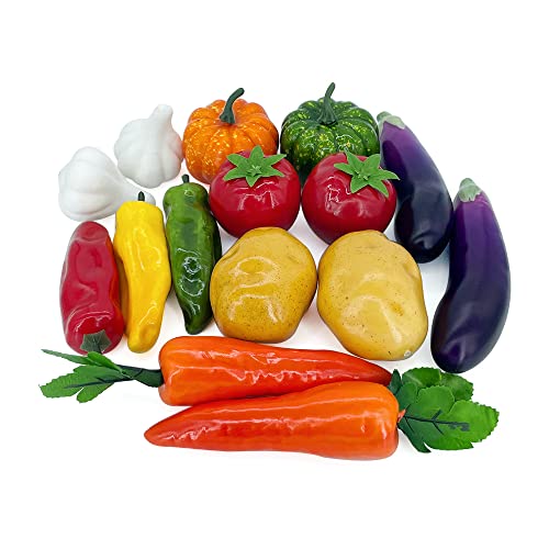 15 Pcs Artificial Vegetables, Fake Vegetables Decorative Food Realistic Vegetables For Kitchen Décor, Display Vegetables Props Fake Potatoes Pumpkin Carrot Tomato Peppers #TOP1