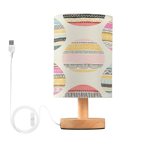 SDMKA Easter Eggs Pattern Bedside Table Lamp for Bedroom, Minimalist Nightstand Lamp with Round Fabric Shade for Living Room, Office, No Bulb Required