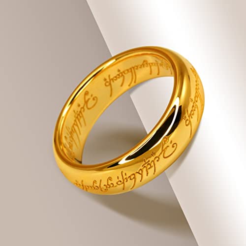 Adreamz 7mm Gold Lord's Engraved Titanium Ring for Men & Women Elvish Power of Magic Wedding Band 6.5 - Thumbnail 5