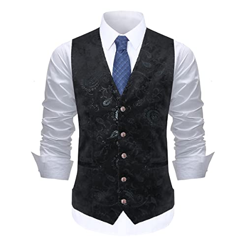 Allthemen Chaleco para Hombre de Jacquard para Traje de Boda y Fiesta, Negro, M