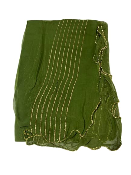 Self Design Chiffon Sparkle Design Mehendi Green Color Dupatta For Women & Girls-image-13