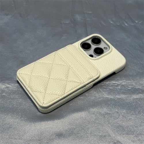 Étui portefeuille iPhone 17 Pro blanc avec fente pour cartes et motif quadrillé
