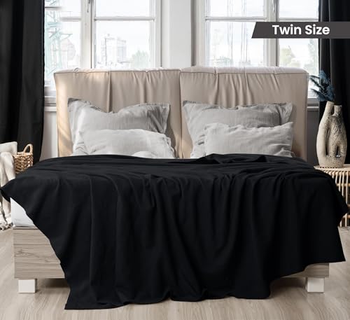 Image of Utopia Bedding 100% Cotton Thermal Blanket Black Twin Size Soft, Lightweight, Breathable, Cozy Spring and Summer Blanket for Couch and Sofa, Home Room Decor Gifts for Women and Men (90x72 Inches)