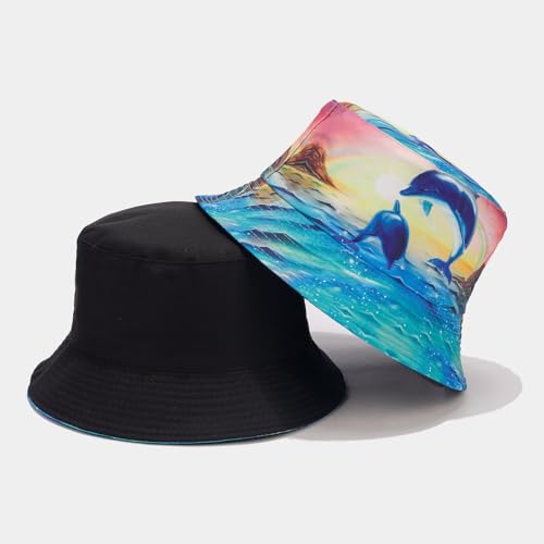 Image of Quanhaigou Bucket Hat for Men Women,Packable Reversible Printed Sun Hats,Fisherman Outdoor Summer Travel Hiking Beach Caps