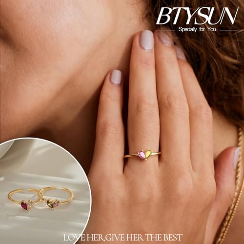 Birthstone Rings for Women Non Tarnish Gold Rings Mothers Day Gifts Birthday Gifts for Teen Girls Dainty 14K Plated Adjustable CZ Stacking Promise Ring Christmas Stocking Stuffers Anniversary Jewelry for Friend Sister Girlfriend Mom