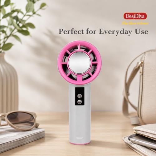 Image of Desidiya Portable Rechargeable Hand Fan 12000RPM 2600mAh LED Display | 200 adjustable speed levels with LED display showing battery percentage and wind speed.