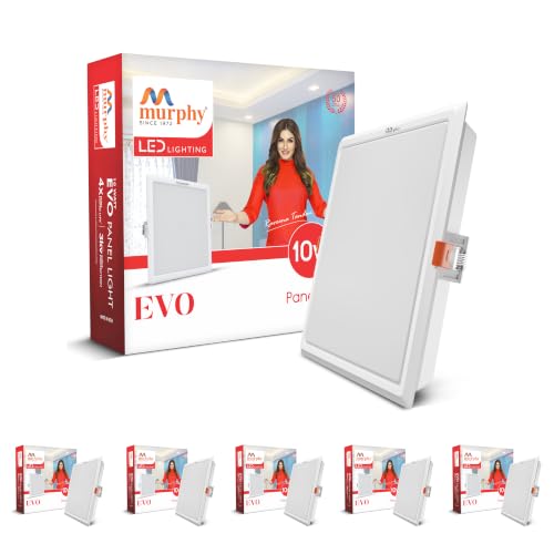 Image of Murphy EVO 10W Square LED Panel Light | 3000K Warm White| Recessed Ceiling Light | 1000 Lumens | 100mm Cutout |BIS Approved | 4kV Surge Protection | 2-Year Warranty | Pack of 6