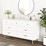 SOSPIRO 7 Drawer Dresser for Bedroom, Modern White Wood Dresser with Wide Drawers and Metal Handles,