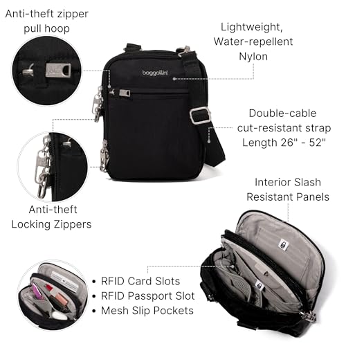 Image of Baggallini Securtex Anti-theft Mini Everything Crossbody Bag, 6.3 inchx8.25 inch Rfid, Locking Zippers & Cut-resistant Strap