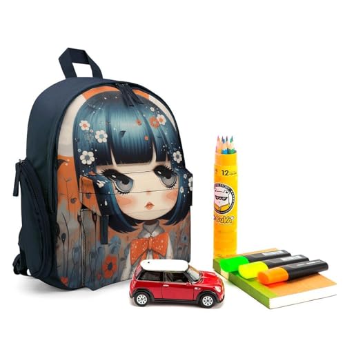Anime Pictures Backpack Small Book Bag with Side Pocket, Lightweight Durable Backpack, Travel Rucksack, Blue-style3