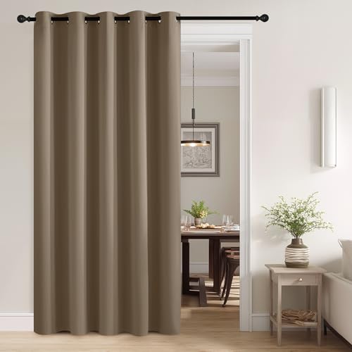 Image of RYB HOME Mocha Total Blackout Curtains for Bedroom, Wide Thermal Insulated Privacy Curtains for Sliding Glass Doors /Patio Door /Living Room /Open Closet, Room Divider Panel, W70 x L84, 1 Panel