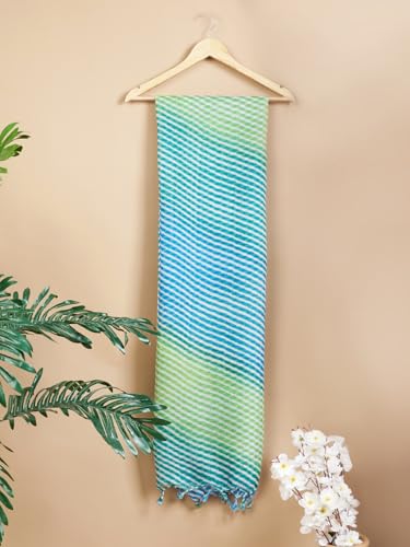 Image of Women's Cotton Blend Striped Print Dupatta with 2.20 Meters | Women's cotton printed dupatta with tassels