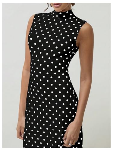 Milumia Women's Polka Dots Maxi Tank Dress Vintage Mock Neck Sleeveless Elegant Long Dresses4