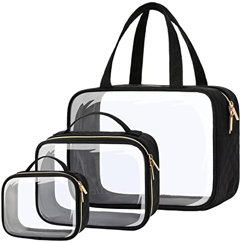 Packism Clear Toiletry Bags, 3 Pack Clear Makeup Bags With Handle Large Opening, Waterproof Clear Cosmetic Bags Fit Carry-On Travel Essentials, Travel Accessories Clear Travel Bags, Black #TOP10