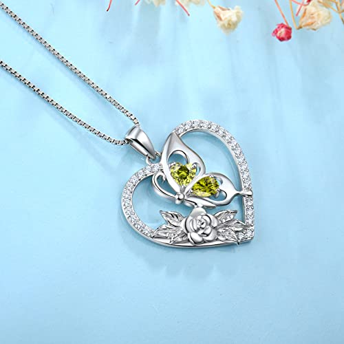 Yl Women's Butterfly Necklace 925 Sterling Silver Flower Rose Pendant Created Peridot Halo Jewelry #TOP4