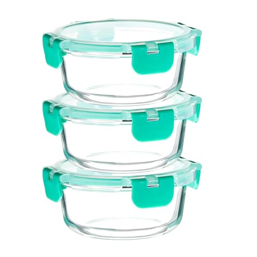 Amazon Brand - Solimo Borosilicate Glass Container with Detachable Lid | 440ml Each | Airtight & Leak-Proof | Freezer, Microwave & Dishwasher Safe | Set of 3 | Transparent |