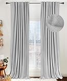 100% Blackout Shield Linen Blackout Curtains for Bedroom 84 Inches Long, Back Tab/Rod Pocket Living Room Drapes, Thermal Insulated Blackout Curtains 2 Panels Set, 50' W x 84' L, Grey