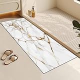 Long Gold White Marble Bath Mat - Non Slip, Super Absorbent, Quick Drying Bath Runner for Floor, Bedroom, Kitchen with Rubber Backing