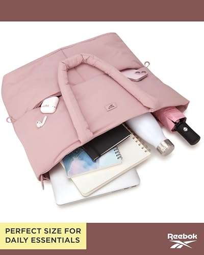 Image of Reebok Womens Tote Bag - Large Lightweight Puffer Travel Tote with Zipper - Carry On Shoulder Bag Work Bags for Women