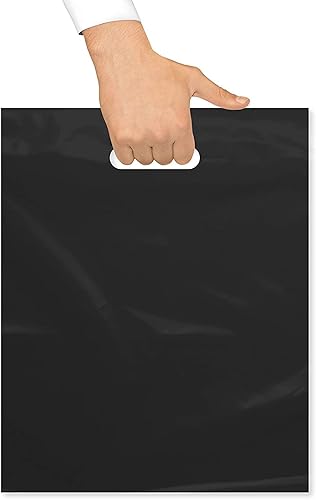 Miniatura 6 de InfinitePack - Bolsa de plástico con asa troquelada, 12 x 15 pulgadas, bolsas de plástico negro para mercancía, paquete de 100 unidades para venta