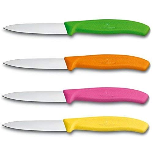 Victorinox Swiss Stainless Steel Paring Knife 3.25 Inch Blade, Spear Pointy (Set Of 4) Green, Orange, Pink And Yellow Utility Knife Set #TOP11
