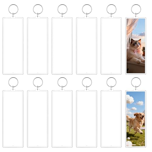 CHICERA 12 Pcs Acrylic Photo Keychain Bulk, Double Sided 2x6 Inch Clear Picture Frame Keychain, DIY Personalized Photo Booth Strip Holder for Wedding Favors, Graduation, Travel, Couples & Gift
