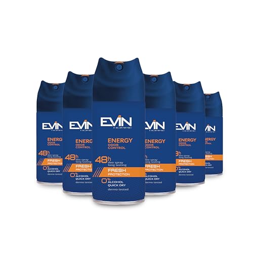 EVIN HOMME | Deodorante Uomo Spray 48H Energy, Fragranza Bergamotto, Brezza Marina, Patchouli, Regola la Traspirazione per 48h, 6x150ml