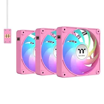 Thermaltake CT140 EX ARGB Sync PC Cooling Fan 3 Pack, PWM 500~1800 RPM, 5V Motherboard Sync, 16.8 Million Colors 9 LEDs, MagForce 2.0 Connectors, Hydraulic Bearing, Bubble Pink, CL-F221-PL14RG-A