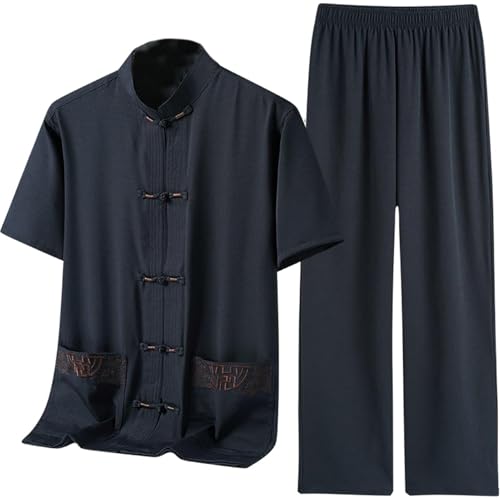 Vêtement Tang d'été homme ensemble style chinois en chanvre fluide haut et pantalon