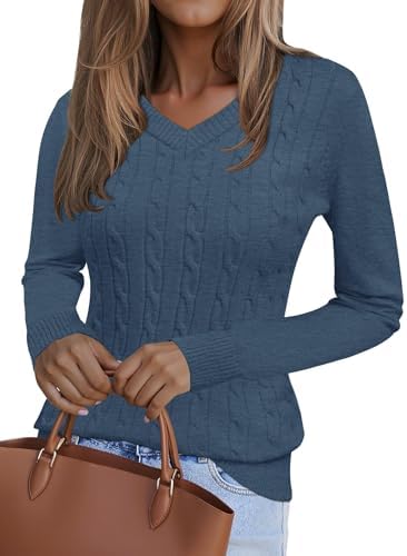 Kistore Pullover Damen V-Ausschnitt Damen Pullover Herbst Elegant 2026 S-XL | Lange Ärmel,V-Ausschnitt Langarmshirt,Elegant Pulli,Kabel Stricken