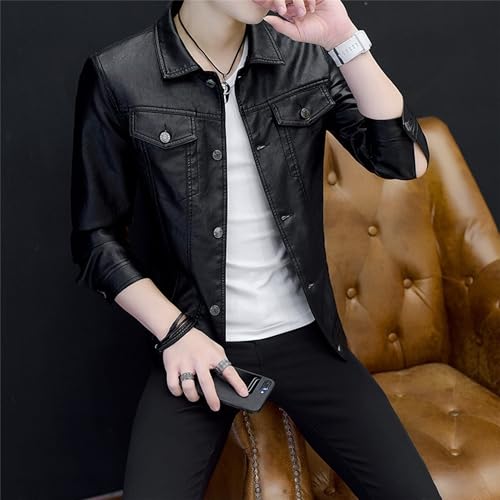 Men Shirt Style Leather Jacket Male Vintage Faux Lambskin Pu Jackets Flip Collar Trucker Leather Coat Single-Breasted2