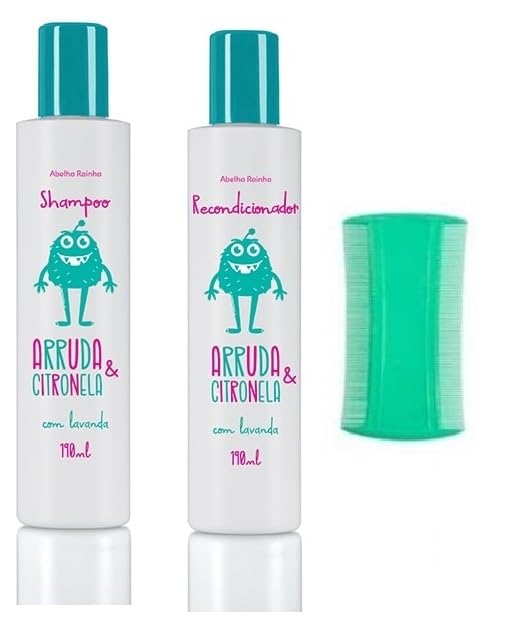 Kit Mata Piolho Arruda e Citronela Abelha Rainha - Shampoo 190ml + Recondicionador 190ml + Pente Fino