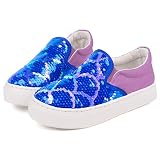 Toandon Toddler Girls Loafer Shoes Sneakers Canvas Slip On Kids Mermaid Sequins Glimmer Glitter Spar