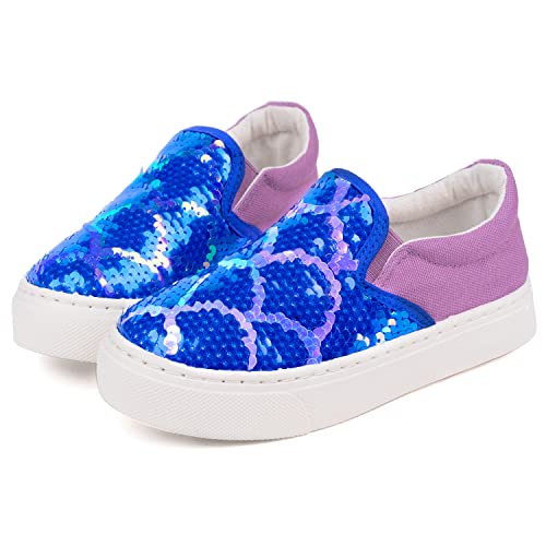 Toandon Toddler Girls Loafer Shoes Sneakers Canvas Slip On Kids Mermaid Sequins Glimmer Glitter Sparkle Low Top Non Slip Rubber Sole Lightweight Outdoor Fashion Casual Purple Size 1 #TOP1