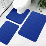 NAKIHOUSE 3 Piece Non-Slip Bath Mat Set, Luxury Thick Memory Foam Bathroom Rugs, Water Absorbent Soft Shower Mat Machine Washable Toilet Mat for Bathroom Floor,Blue