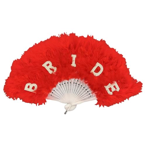Dasbsug 1. Ventilador de novia plegable con 21 plumas para ceremonia de boda, accesorio de refrigeración portátil y decoración de sesiones de fotos, elegante ventilador de plumas
