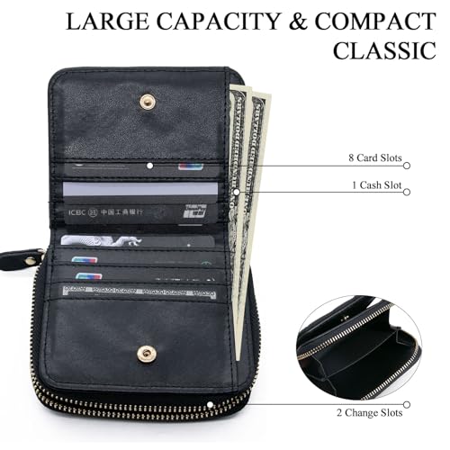 LJCZKA Small Wallet for Women Girls Bifold Quilted Leather Pocket Wallet Accordion Card Holder Wallet Compact Wallet (Black)3