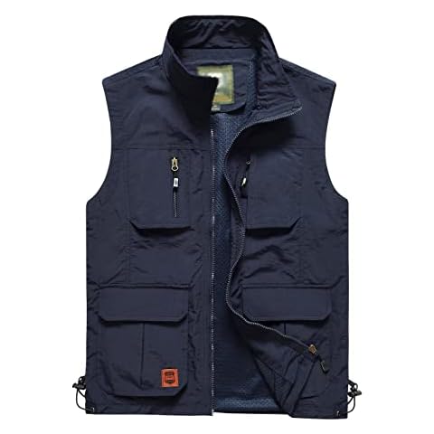 Gnveub Men’s Fishing Vest Outdoor Work Quick-Dry Hunting Zip Reversible Travel Vest Jacket with Multi Pockets(Navy,L) Cover